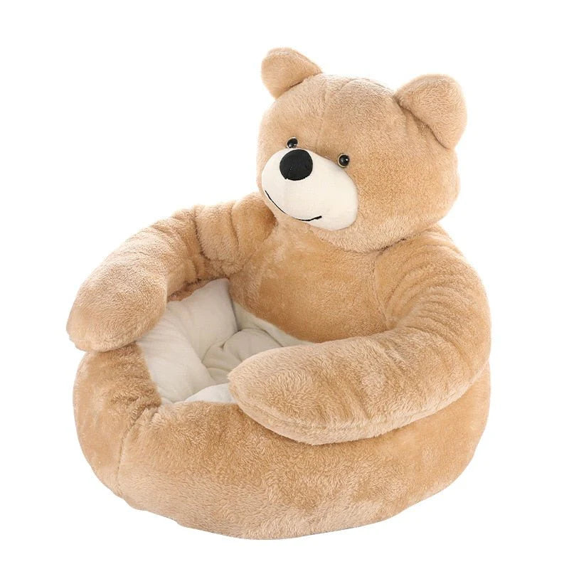 Plush bear-shaped chair on a white background